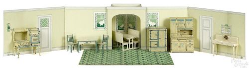 Arcade cast iron ten-piece kitchen suite, with surround, to include a stove, sink, cupboard