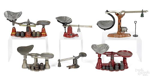 Six cast iron balance scales, to include Arcade, Kenton, etc., tallest - 4 1/2''.