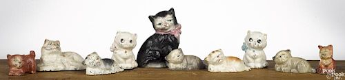 Ten Hubley cast iron cat paperweights and figures, tallest - 3''.