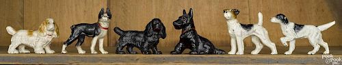 Six Hubley cast iron dog paperweights and figures, tallest - 3''.