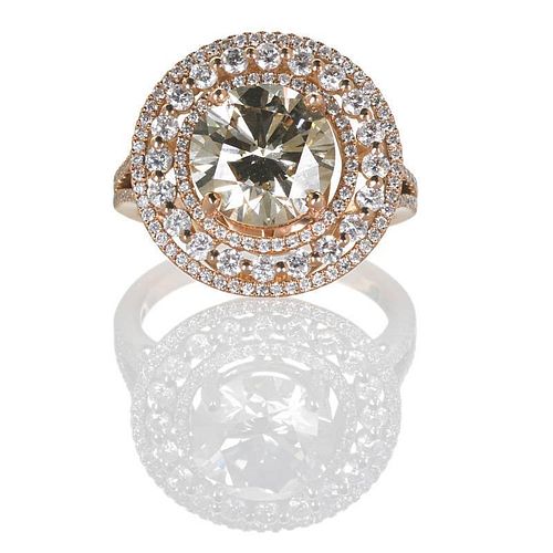 3.32 CTS. CHAMPAGNE DIAMOND AND PINK GOLD RING