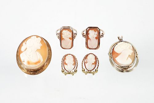 Assorted Vintage Gold and GP Cameo Jewelry