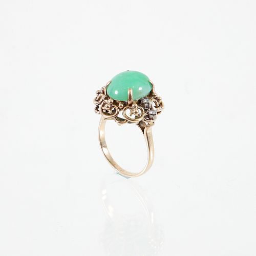 14K Jade and Diamond Ring