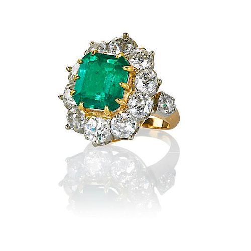 EXCEPTIONAL COLUMBIAN EMERALD AND DIAMOND RING