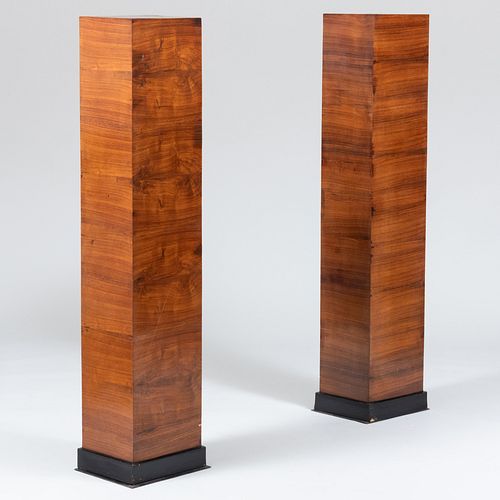 Pair of Art Deco Style Walnut Veneered and Ebonized Pedestals