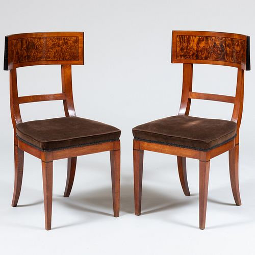Pair of Biedermeier Satin Birch, Walnut and Ebonized Side Chairs
