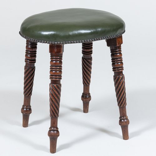 William IV Mahogany and Green Leather Upholstered Oval Stool