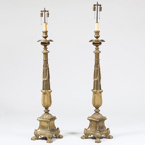 Pair of Italian Baroque Style Cast Gilt-Metal Floor Lamps, by Angelo Lombardi