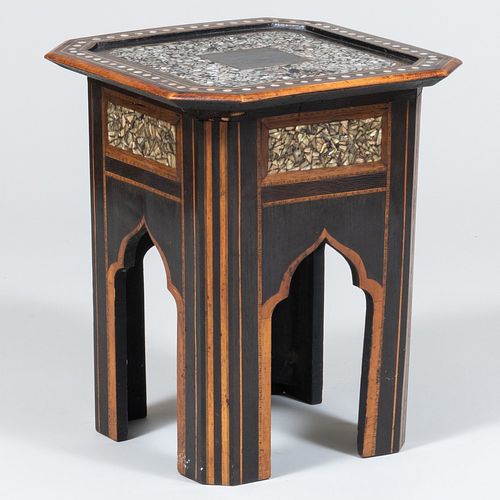 Middle Eastern Mother-of-Pearl Inlaid Ebonized Wood Side Table