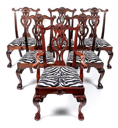 A Set of Ten George III Style Mahogany Dining Chairs, Height 41 inches.