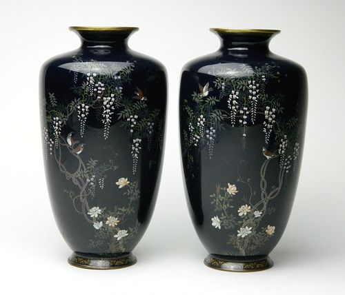 Pair of Japanese cloisonne vases, attr. to Ando