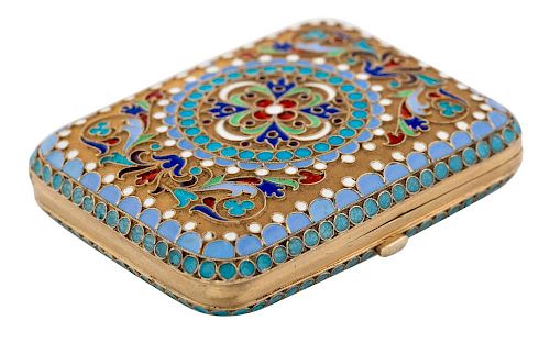 A RUSSIAN GILT SILVER AND CLOISONNE ENAMEL SNUFF BOX, MOSCOW, LAST QUARTER OF THE 19TH CENTURY