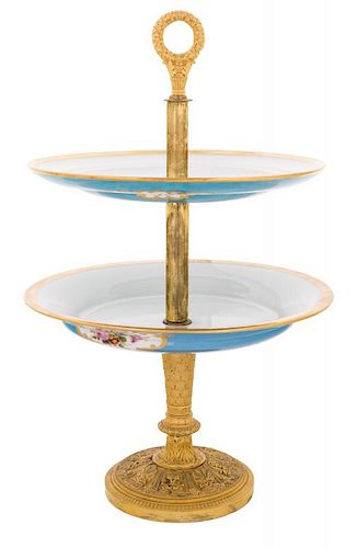 A RUSSIAN IMPERIAL TWO TIER PASTRY STAND FROM THE BLUE COFFEE SERVICE, RUSSIAN IMPERIAL PORCELAIN FACTORY, CIRCA 1840S