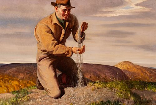 John Clymer (1907 – 1989) — Farmer Sifting Soil