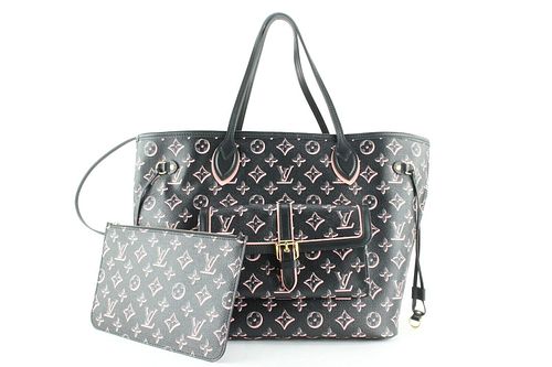 LOUIS VUITTON BLACK PINK MONOGRAM FALL FOR YOU NEVERFULL MM WITH POUCH