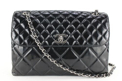  CHANEL BLACK QUILTED PATENT JUMBO FLAP SHW