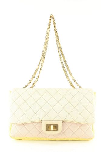  CHANEL TRICOLOR QUILTED LARGE CLASSIC FLAP REISSUE PINK YELLOW