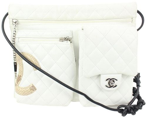  CHANEL WHITE QUILTED CAMBON WAIST POUCH FANNY PACK 2WAY CROSSBODY 