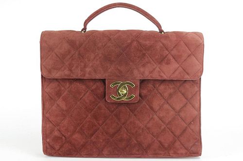CHANEL JUMBO BURGUNDY QUILTED SUEDE ATTACHE BUSINESS KELLY BRIEFCASE 
