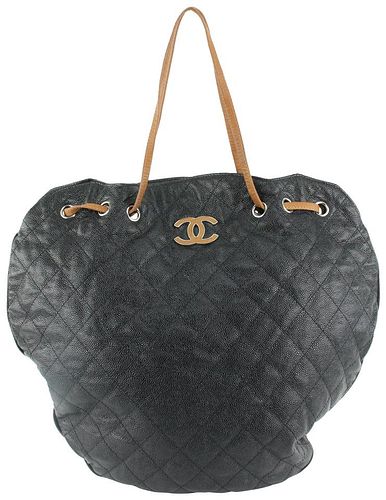 CHANEL XL BLACK QUILTED CAVIAR LEATHER COCOMARK DRAWSTRING HOBO TOTE