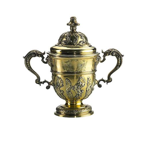 GEORGE II LARGE GILT SILVER CUP & COVER, JOHN PERO