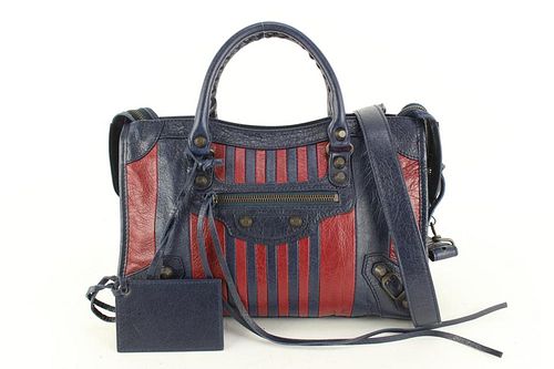 BALENCIAGA NAVY RED AGNEAU LEATHER CLASSIC HARDWARE STRIPED OUTREMER CITY