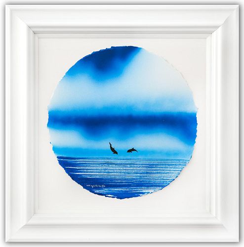 Wyland- Original Watercolor Painting on Deckle Edge Paper "Dolphins"