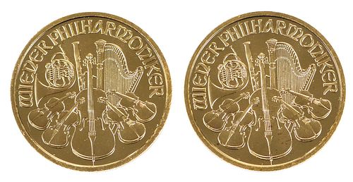 (Two) Half-Ounce Austrian Philharmonic Gold Coins