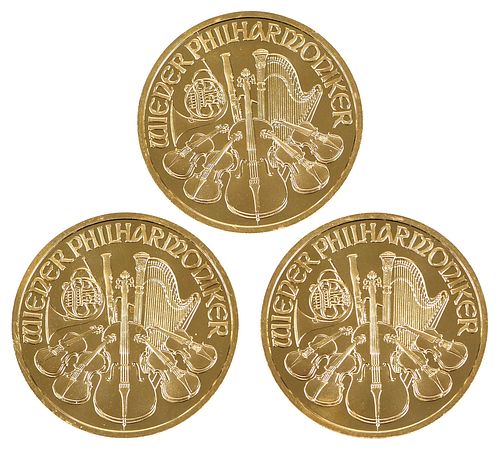 (Three) One-Ounce Austrian Philharmonic Gold Coins