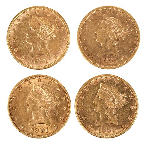 Four Liberty Head $10 Gold Coins 