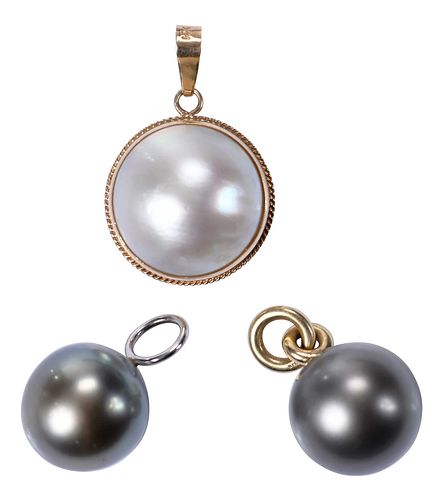 Three Pearl Pendants, One Mabe, and Two Tahitian Pearls