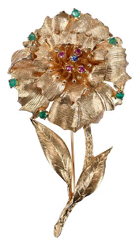 14kt. Flower with Gemstone Brooch