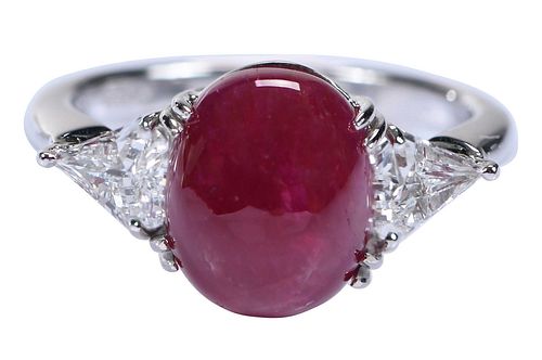 18kt. Ruby Cabochon and Diamond Ring 