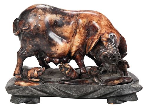 Chinese Soapstone Figure of a Pig