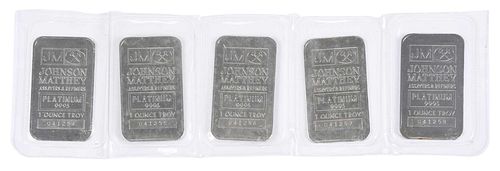 (Five) One Ounce Platinum Bars by Johnson Matthey 
