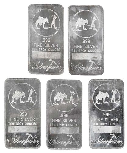 (Five) 10 Ounce Silver Bars by SilverTowne 