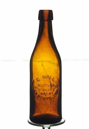 1896 G. Noll (Bottler for Schlitz) Beer 13oz Embossed Bottle LaPorte Indiana