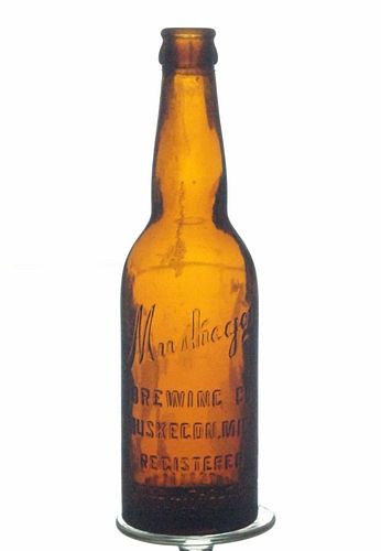 1900 Muskegon Brewing Co. Meeske Bros. Beer 13oz Embossed Bottle Muskegon Michigan
