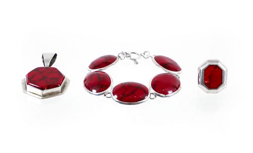 Mexican Silver Red Stone Jewelry