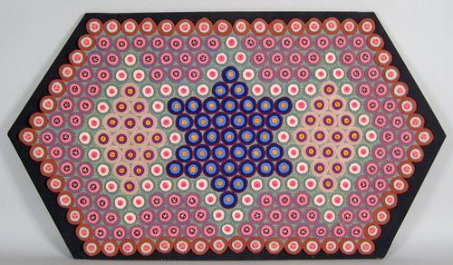 Felt penny rug, early 20th c., 37" x 66".