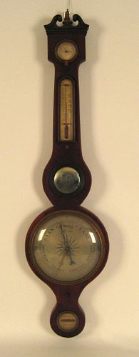 English mahogany banjo barometer, early 19th c., 3
