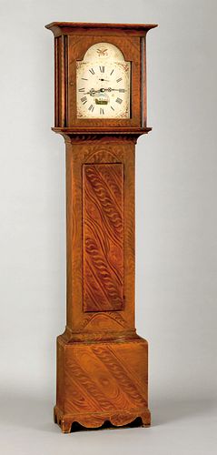Massachusetts painted pine tall case clock, ca. 18