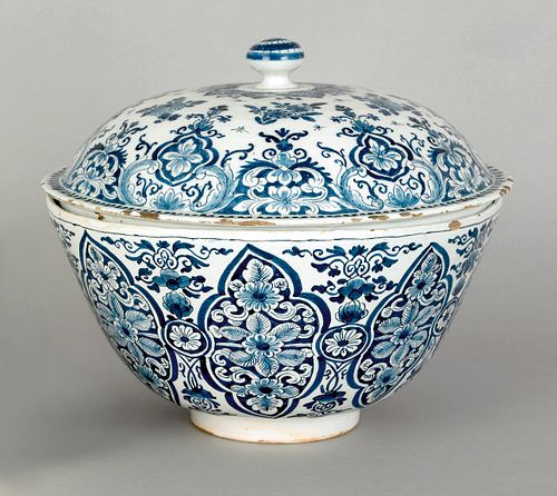 Large Dutch blue and white Delft punchbowl, ca. 17