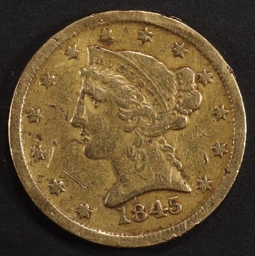 1845-D $5 GOLD XF MARKS