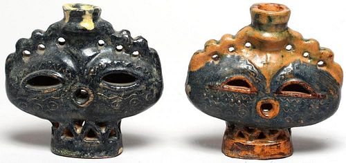 Pair of Haniwa-Style Glazed Pottery Candle Holders