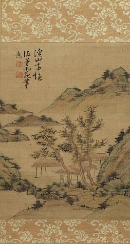 Chinese Inks on Silk Hanging Scroll Painting
