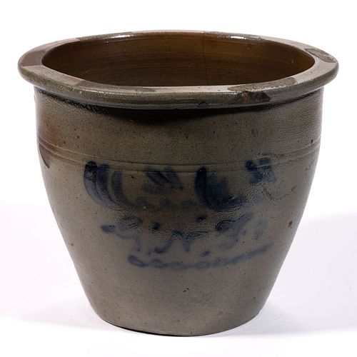 SIGNED GEORGE FULTON, ALLEGHANY CO., VALLEY OF VIRGINIA DECORATED STONEWARE CROCK