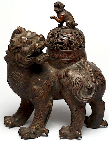 Chinese Lacquered Bronze "Shi" Incense Burner