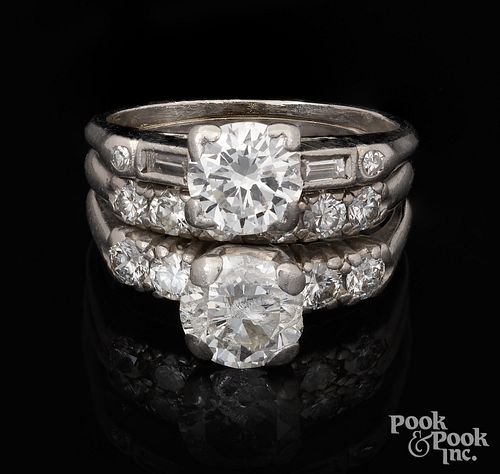 Platinum and diamond three band ring