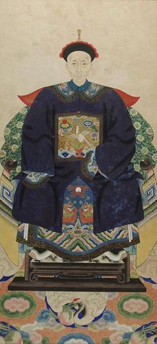 Chinese Qing Ancestor Portrait of Seated Mandarin